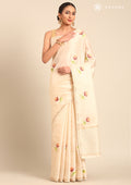 Cream Fancy Embroidery Tussar Saree - Taashi