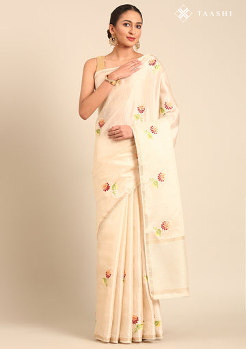 Cream Fancy Embroidery Tussar Saree