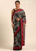 Black Abstract Floral Printed Chiffon Saree - Taashi
