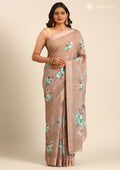 Mocha Mousse Floral Digital Printed Georgette Saree - Taashi