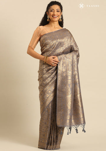 Grey Banarasi Silk Weave Saree