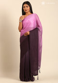 Purple Ombre Striped Chiffon Saree - Taashi