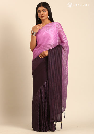 Purple Ombre Striped Chiffon Saree