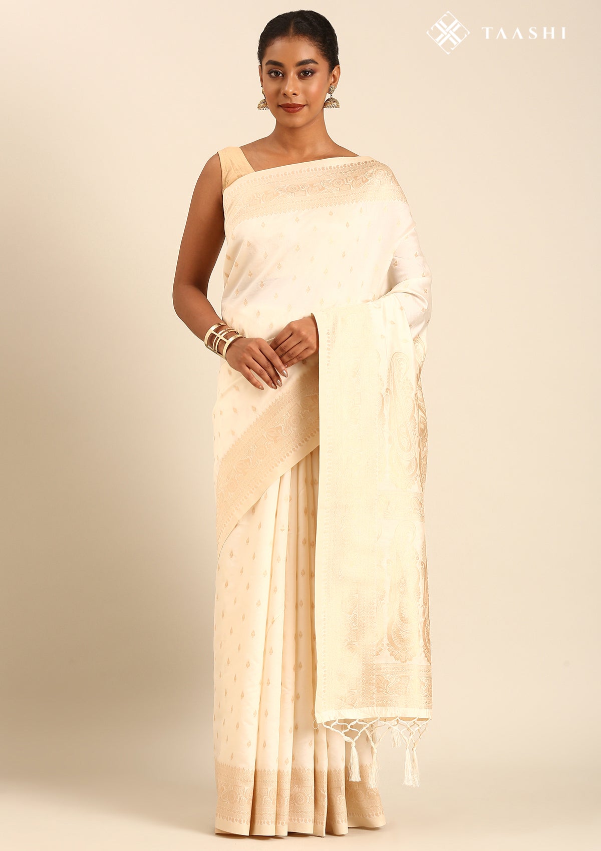 Cream Traditional Pattern Woven Tussar Saree