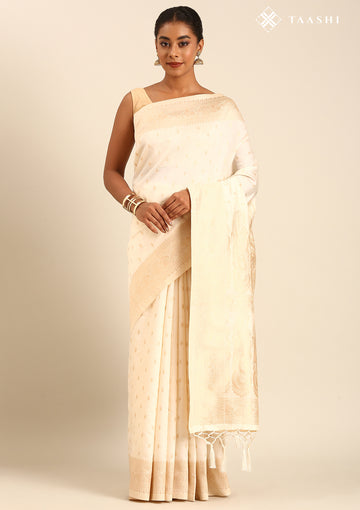 Cream Traditional Pattern Woven Tussar Saree