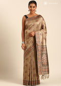 Chikoo Mughal Floral Woven Pattern Tussar Saree - Taashi