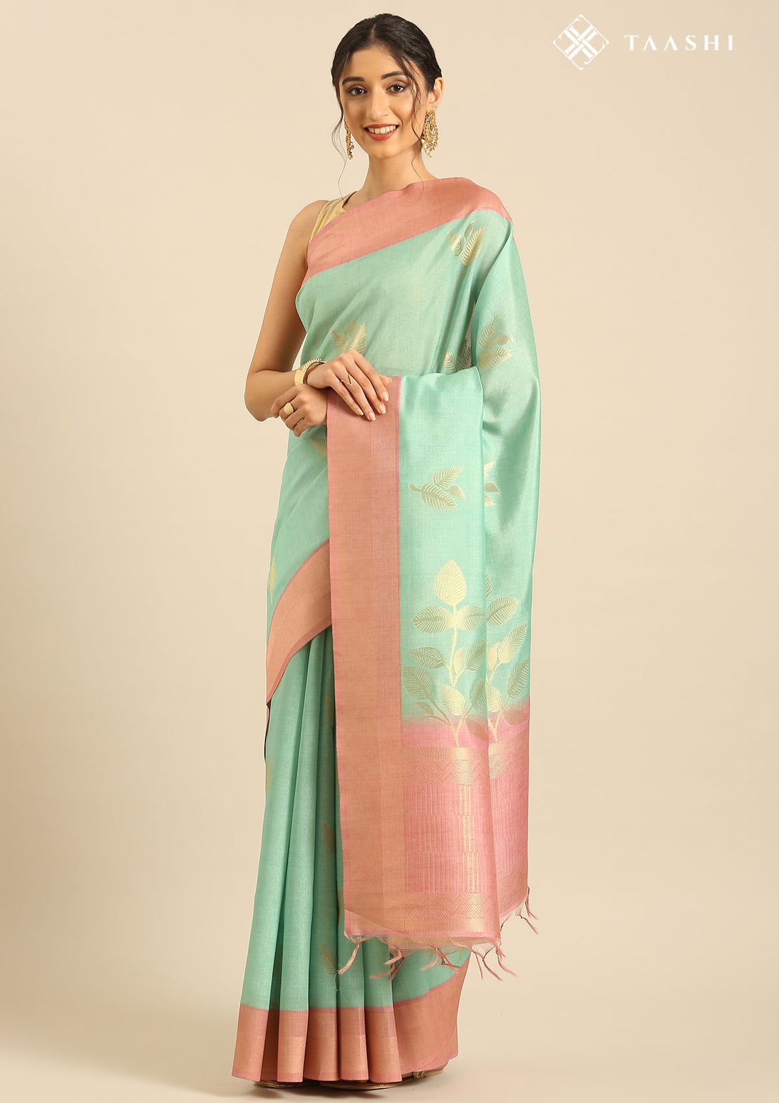 Mint Green Tussar Contemporary Woven Saree