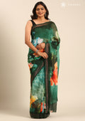 Green Multicolor Floral Digital Printed Georgette Saree - Taashi