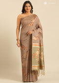 Dusty Brown Floral Woven Tussar Saree - Taashi