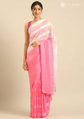Pink Ombre Metallic Zari Striped Chiffon Saree - Taashi