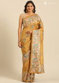 Amber Gold Nature InspiRed Embroiderd Tissue Saree - Taashi