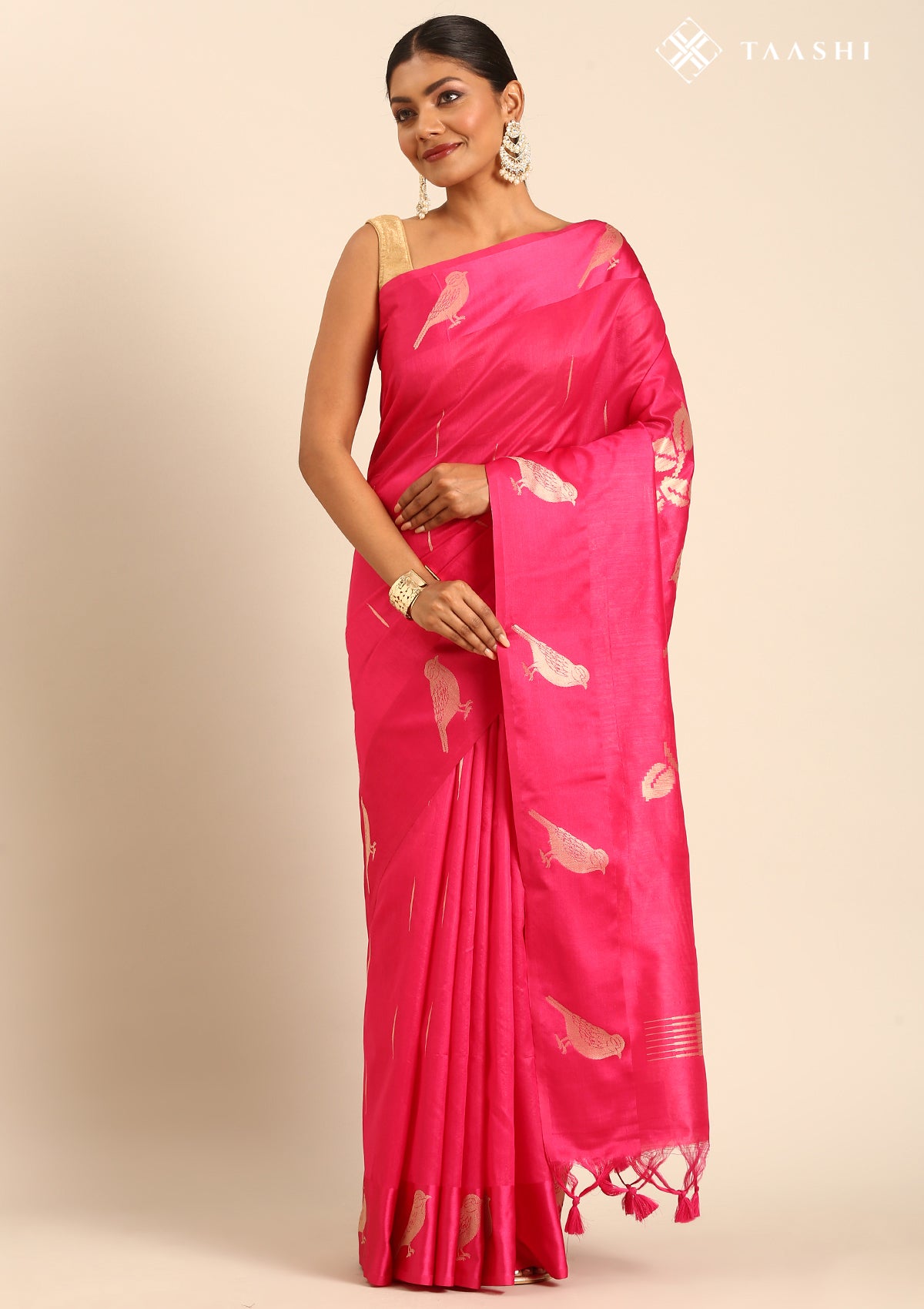 Magenta Placement Jacquard Woven Tussar Saree