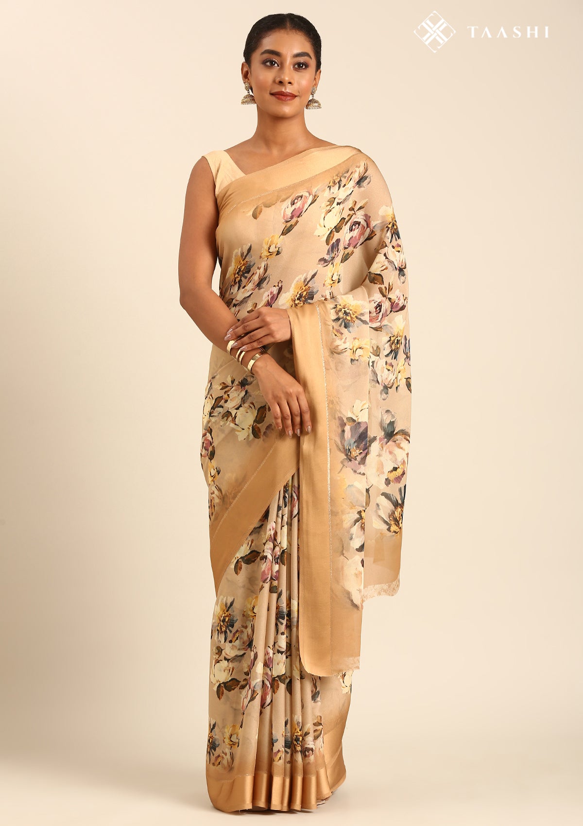 Pastel Yellow Floral Printed Georgette Saree