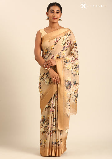 Pastel Yellow Floral Printed Georgette Saree