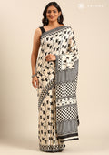 Tussar X Black Printed Art Tussar Matka Silk Saree - Taashi
