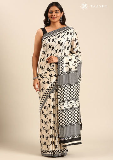 Tussar X Black Printed Art Tussar Matka Silk Saree