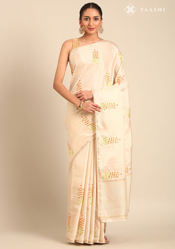 Cream Fancy Embroidery Tussar Saree