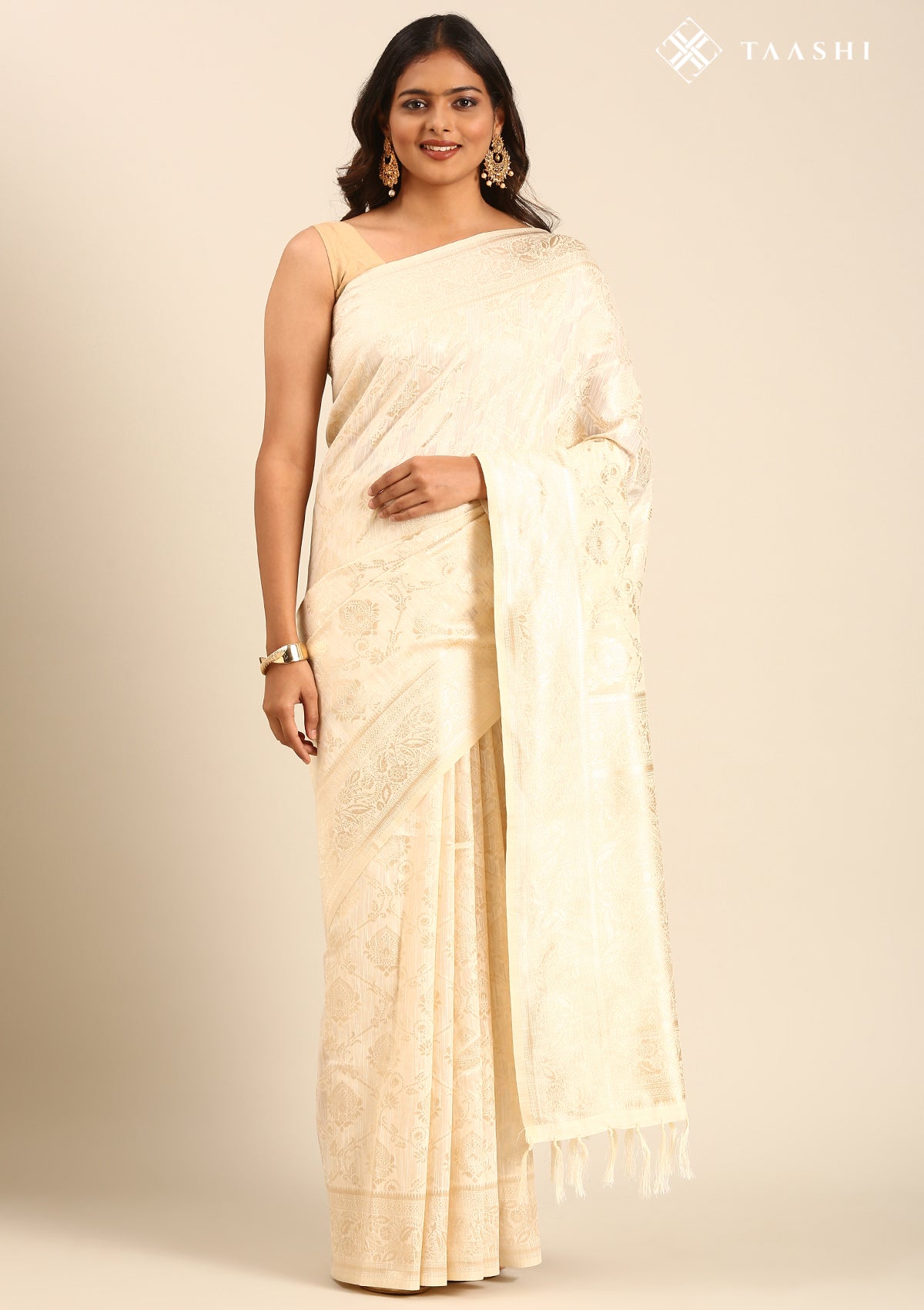 Cream Jaal Woven Tussar Saree