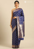 Navy Blue Allover Butta Weaving Silk Saree - Taashi