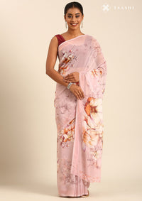Peach Georgette Contemporary Printed Saree