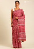 Maroon Batik Floral Butta Printed Cotton Saree - Taashi