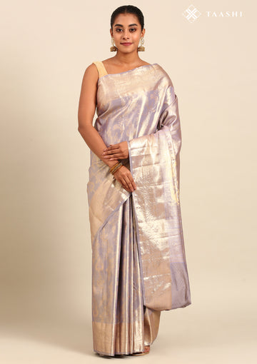 Mauve Floral Pattern Tissue Brocade Kanchipuram Saree