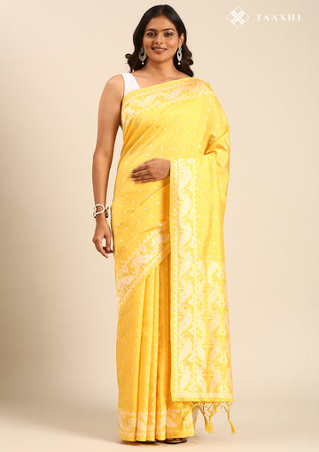 Yellow Stylised Ikat Pattern Tussar Saree