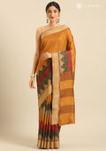 Multicolor Zigzag Printed Tussar Saree - Taashi