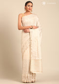 Cream Fancy Embroidery Tussar Saree - Taashi