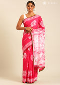 Pink Batik Elephant Printed Cotton Saree - Taashi
