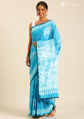 Blue Batik Elephant Printed Cotton Saree - Taashi