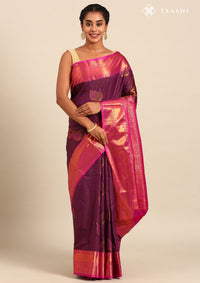 Violet Silk Kattam Kanjivaram Weave Saree