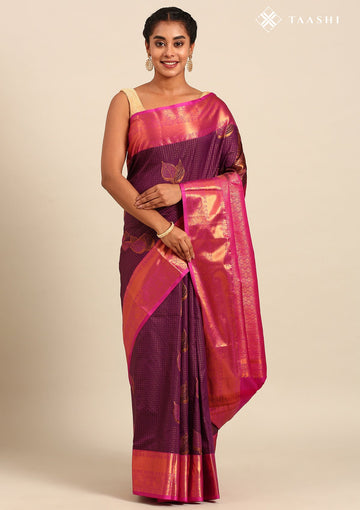 Violet Silk Kattam Kanjivaram Weave Saree