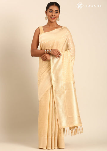 Beige Tussar Contemporary Woven Saree
