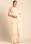 Cream Fancy Embroidery Tussar Saree - Taashi