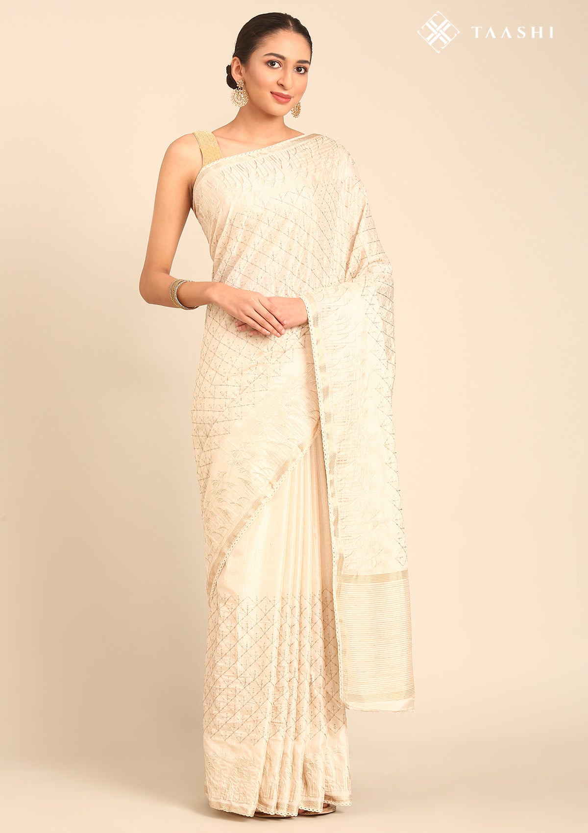 Cream Fancy Embroidery Tussar Saree