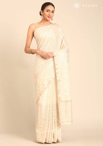 Cream Fancy Embroidery Tussar Saree
