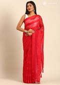 Red Striped Chiffon Saree - Taashi