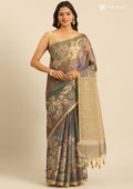 Golden Floral Print With Neutral Color Printed Tissue Saree - Taashi