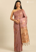 Dusty Pink Floral Woven Tussar Saree - Taashi