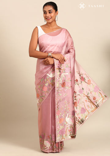 Dusty Pink Embroidered Tissue Saree