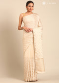 Cream Fancy Embroidery Tussar Saree - Taashi