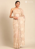 Cream A/O Floral Embroidered Tussar Saree - Taashi