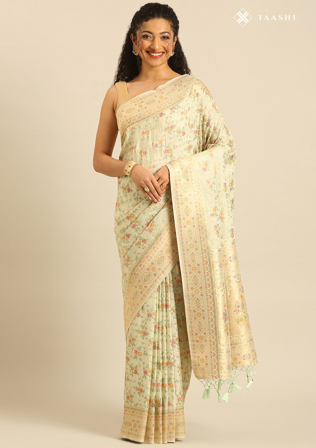 Pastel Mint Green Banarasi Silk Weave Saree