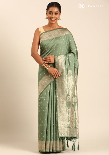 Green Traditional Pattern Woven Tussar Saree