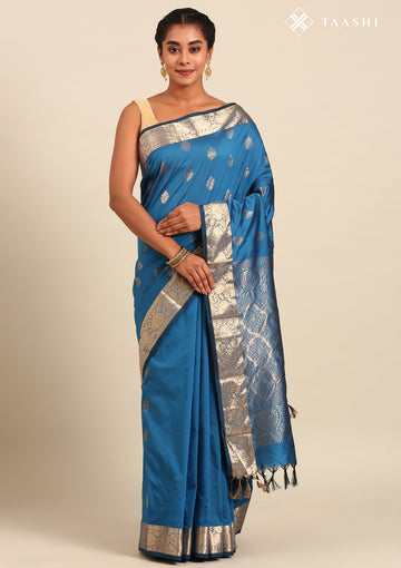Dark Blue Butta Kanchipuram Saree