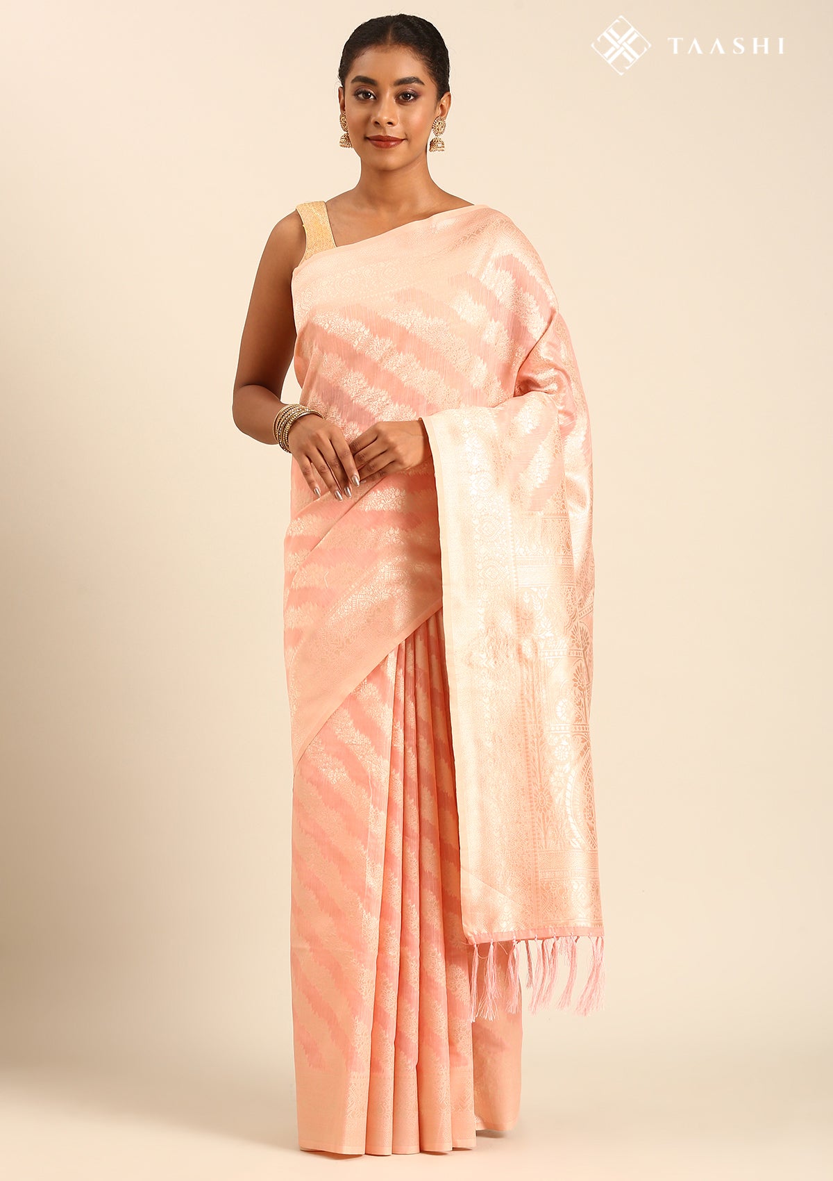 Pastel Peach Traditional Woven Tussar Saree