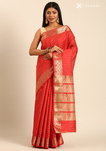 Red Traditional Zari Butta Woven Tussar Saree