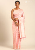Pastel Pink Traditional Woven Tussar Saree - Taashi