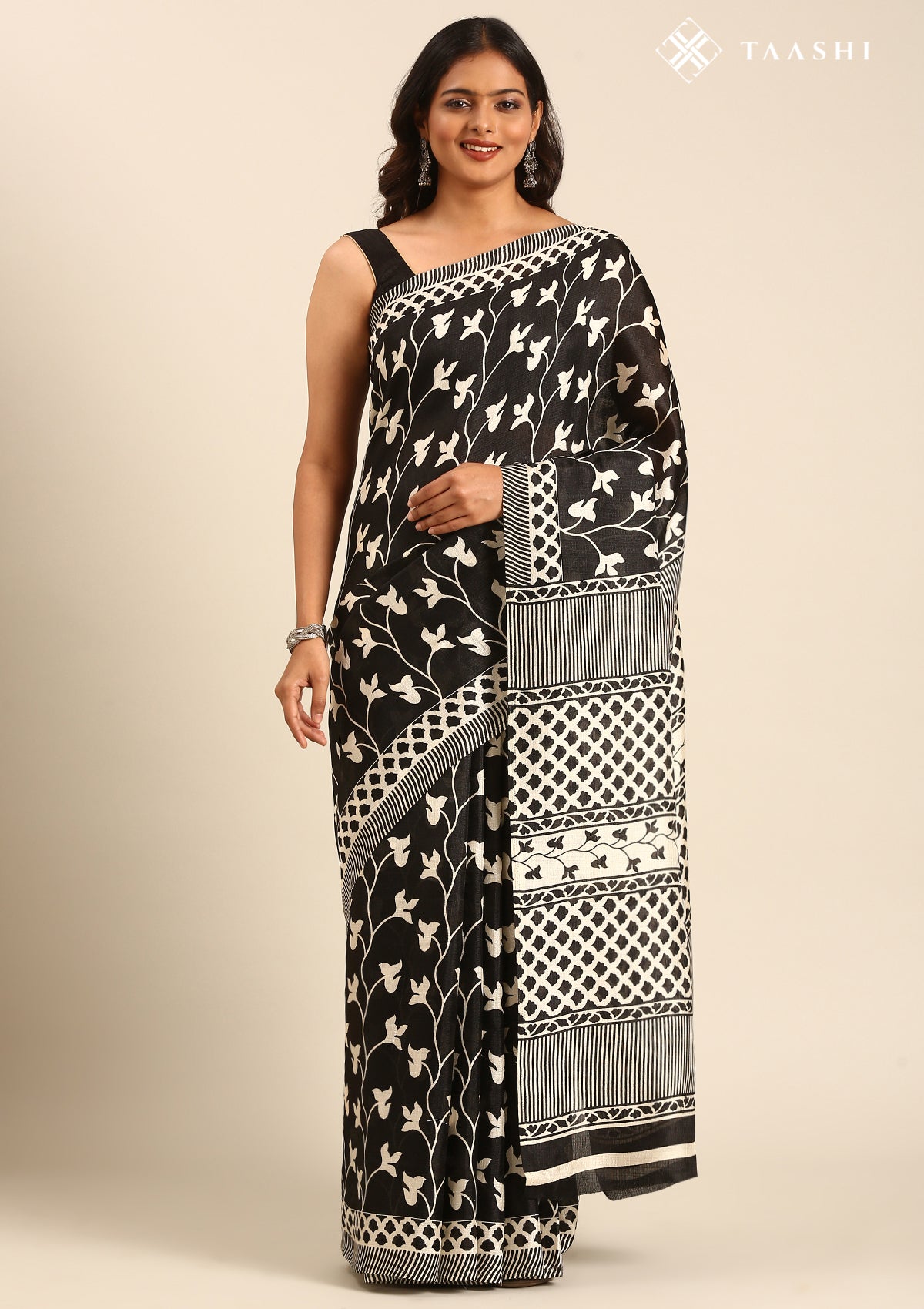 Black X Tussar Printed Art Tussar Matka Silk Saree